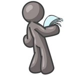 #36360 Clip Art Graphic of a Grey Guy Character Reading Papers by Jester Arts